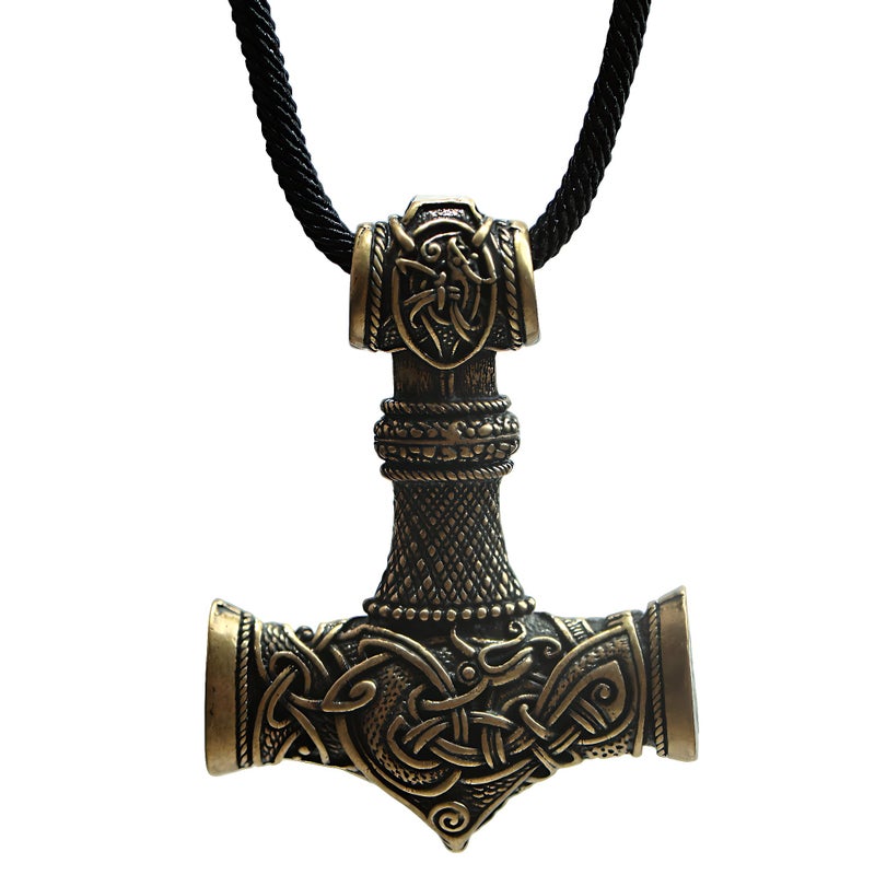 LANGHONG Thor Hammer Necklace â€“ Viking Necklace For Men, Norse Mythology Amulet Jewelry (Antique Bronze) - Image 2